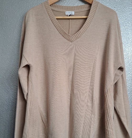 Olivia Sky Tan Sweater With Waffled Sides - Picture 5 of 8
